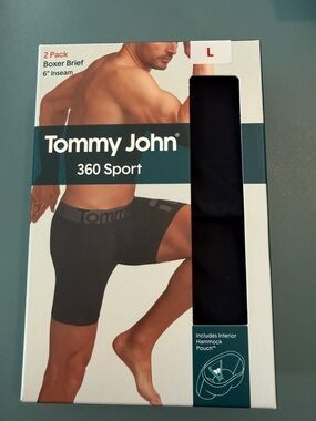 Tommy John 360 Sport Boxer Brief 2-Pack Black Size L 6” Inseam NWT